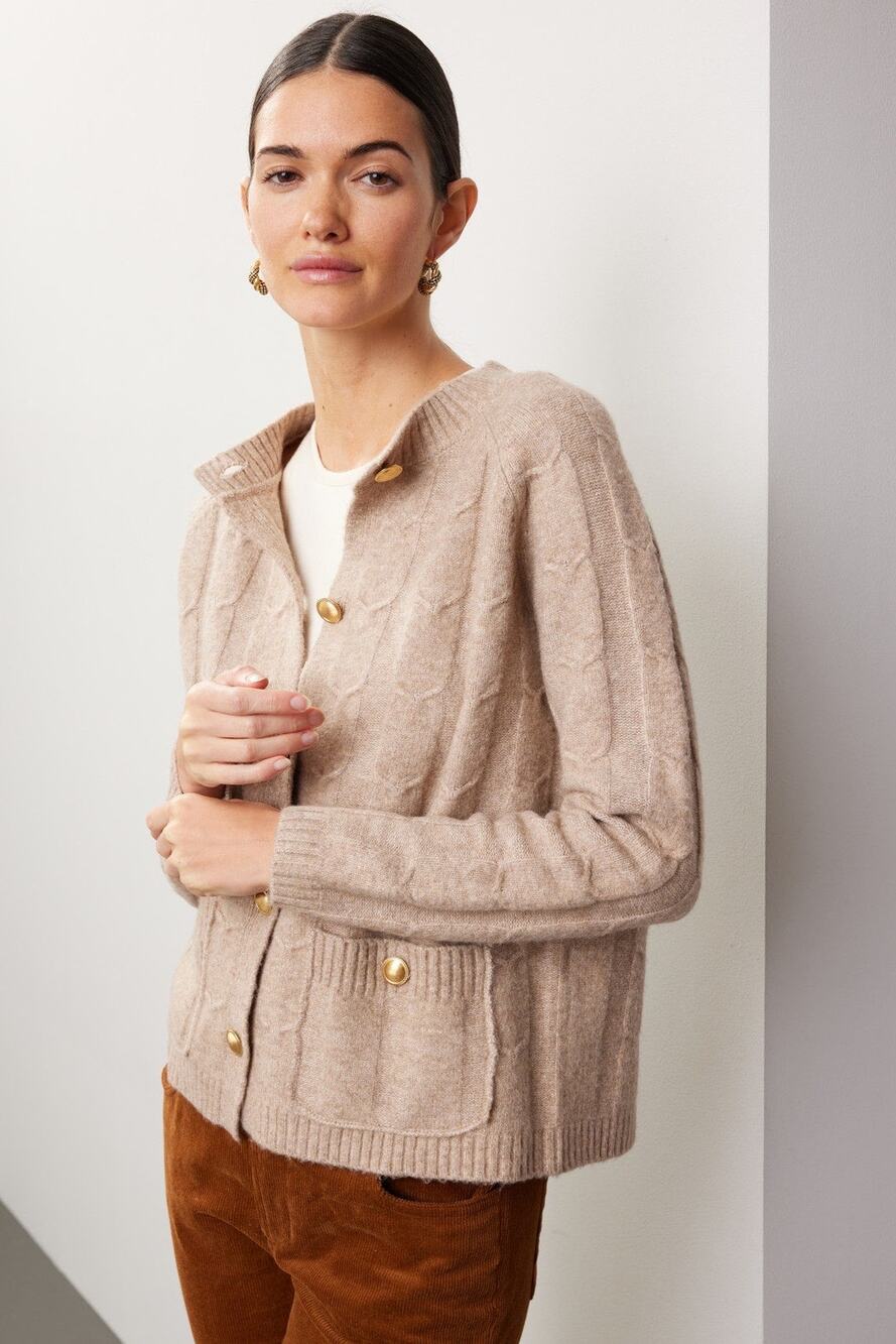 Rosetta Getty Beige Oatmeal Cable Knit Wool Cardigan Sweater  S